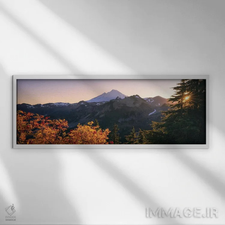 تابلو پانورامای پاییزی کوه بیکر اثر دنیل گاستاگر - نمای قابدار سفید