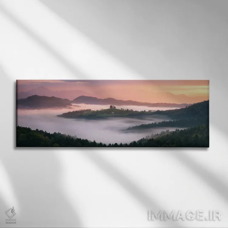 تابلو طلوع طلایی پاییزی در تپههای اسلوونی اثر دنیل گاستاگر - نمای روبهرو روی دیوار