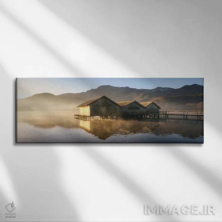 تابلو سه کلبه بر دریاچه کوچلزه (آلمان) اثر دنیل گاستاگر - نمای روبهرو روی دیوار