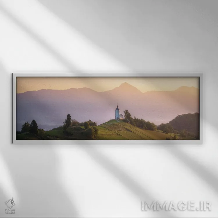 تابلو پانورامای طلوع طلایی در اسلوونی اثر دنیل گاستاگر - نمای قابدار سفید