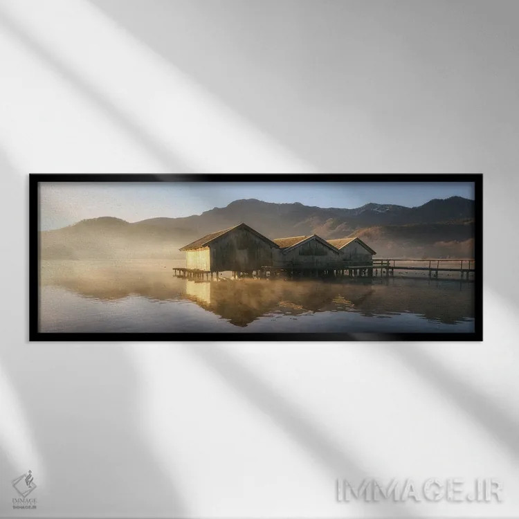 تابلو سه کلبه بر دریاچه کوچلزه (آلمان) اثر دنیل گاستاگر - نمای قابدار مشکی