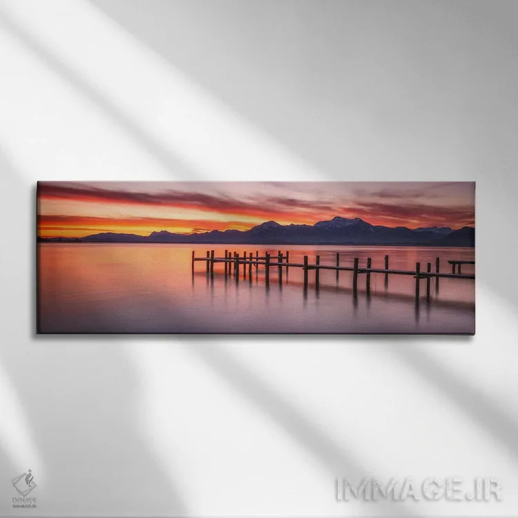 تابلو پانورامای طلوع قرمز در دریاچه کیمزه (بایرن) اثر دنیل گاستاگر - نمای روبهرو روی دیوار