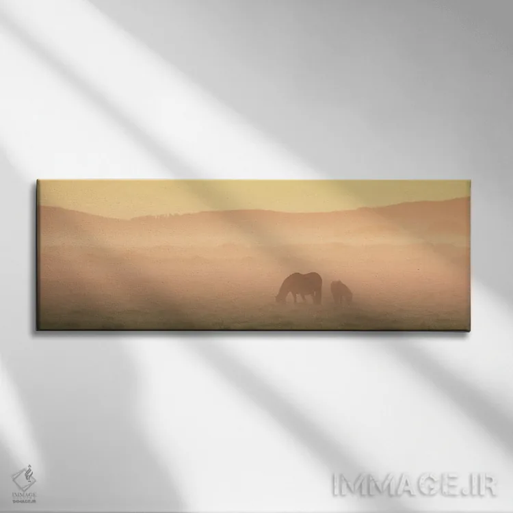 تابلو دو اسب ایسلندی اثر دنیل گاستاگر - نمای روبهرو روی دیوار