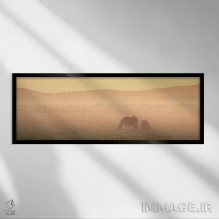 تابلو دو اسب ایسلندی اثر دنیل گاستاگر - نمای قابدار مشکی