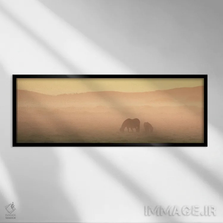 تابلو دو اسب ایسلندی اثر دنیل گاستاگر - نمای قابدار مشکی