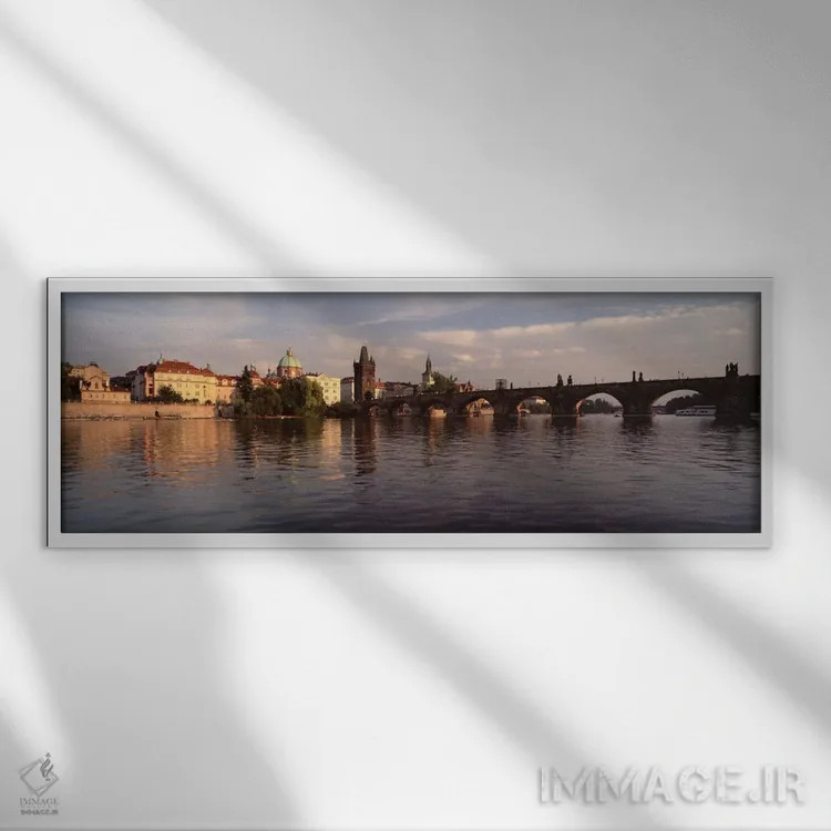 تابلو "پل چارلز بر روی رودخانه ولتاوا، پراگ، جمهوری چک" اثر پانورامیک ایمجز (استودیو عکاسی عریض) - نمای قابدار سفید