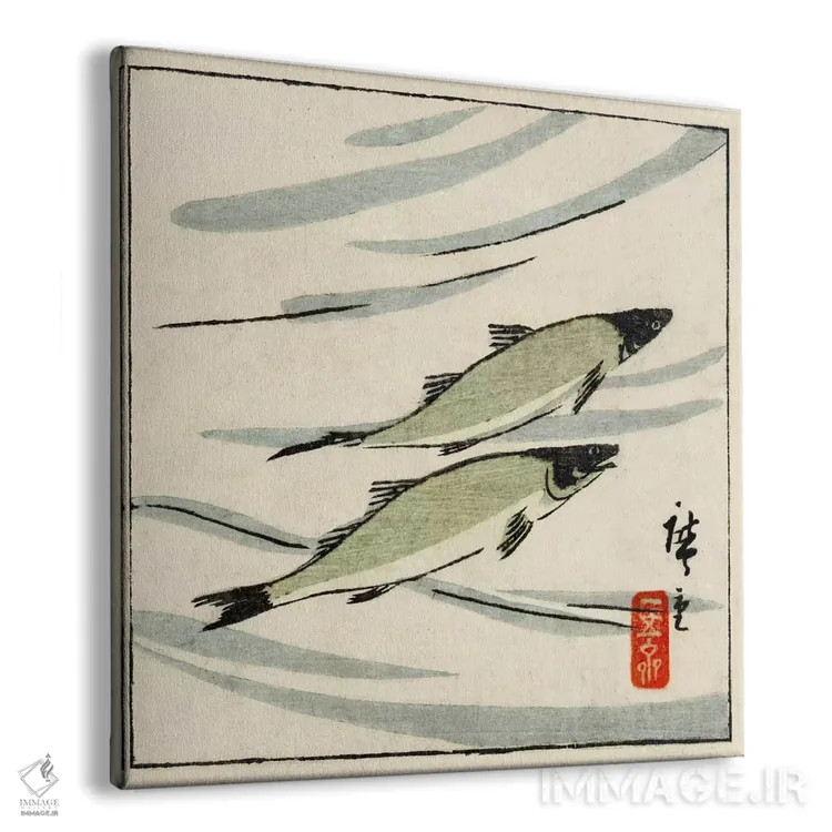 تابلو ماهی موتو (آیو) (قزلآلای رودخانه) اثر اوتاگاوا هیروشگه (نقاش و چاپگر ژاپنی اوکییو-ئه) - نمای پرسپکتیو محصول