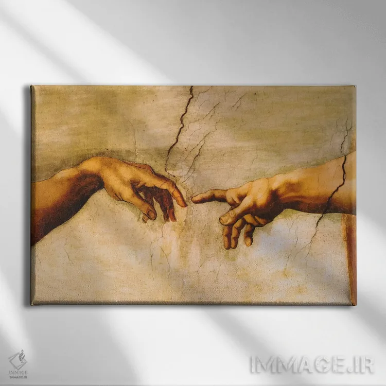 تابلو آفرینش آدم، حدود ۱۵۱۰ اثر میکلآنژ (هنرمند و مجسمهساز ایتالیایی دوره رنسانس) - نمای روبهرو روی دیوار