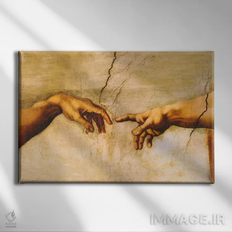 تابلو آفرینش آدم، حدود ۱۵۱۰ اثر میکلآنژ (هنرمند و مجسمهساز ایتالیایی دوره رنسانس) - نمای روبهرو روی دیوار