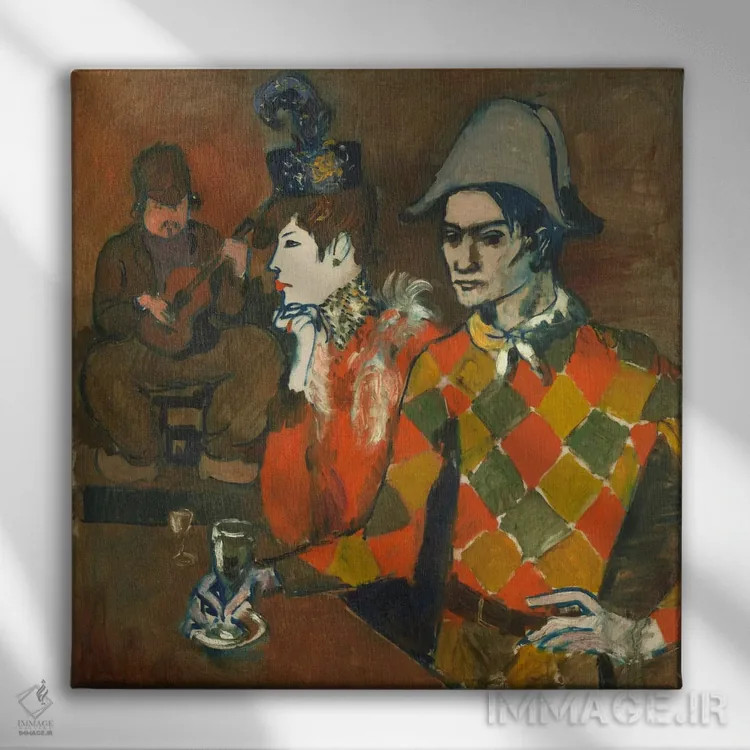 تابلو در کافهٔ لاپن آژیل (عنوان فرانسوی، میخانهٔ پاریسی) اثر پابلو پیکاسو - نمای روبهرو روی دیوار