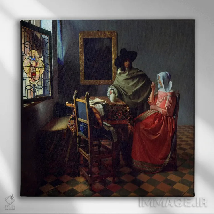 تابلو جام شراب اثر یوهانس ورمیر (نقاش هلندی) - نمای روبهرو روی دیوار