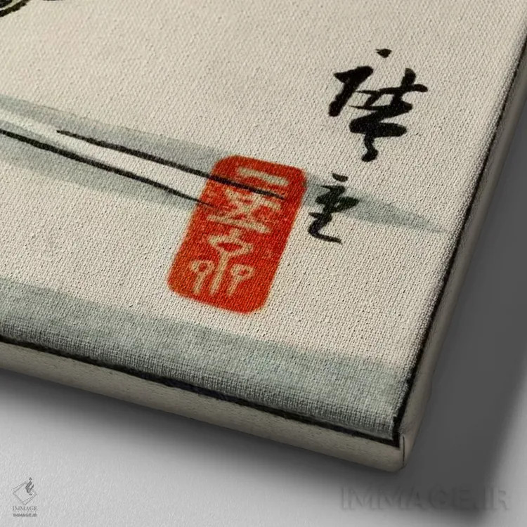 تابلو ماهی موتو (آیو) (قزلآلای رودخانه) اثر اوتاگاوا هیروشگه (نقاش و چاپگر ژاپنی اوکییو-ئه) - نمای نزدیک بافت بوم