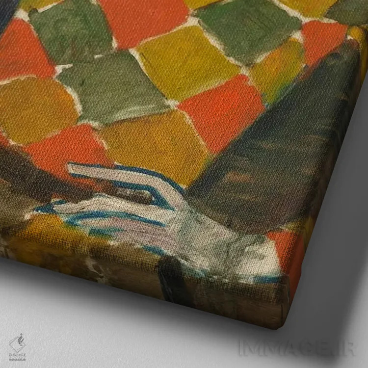 تابلو در کافهٔ لاپن آژیل (عنوان فرانسوی، میخانهٔ پاریسی) اثر پابلو پیکاسو - نمای نزدیک بافت بوم