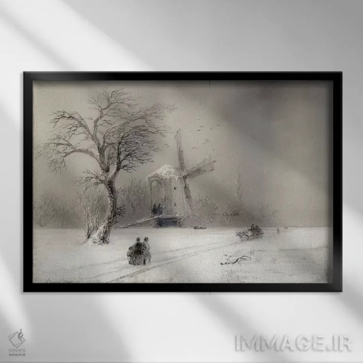 تابلو دریای طوفانی کنار ساحل صخرهای اثر ایوان آیوازوفسکی - نمای قابدار مشکی