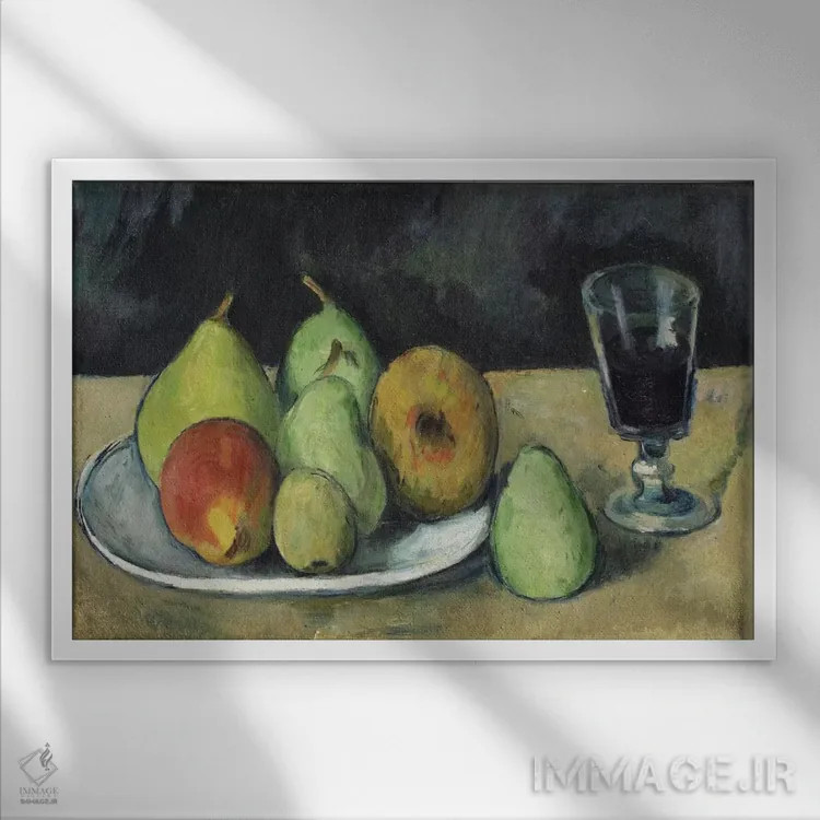 تابلو لیوان و گلابی، حدود ۱۸۷۹–۱۸۸۰ اثر پل سزان - نمای قابدار سفید