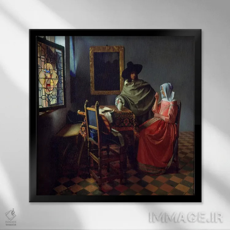 تابلو جام شراب اثر یوهانس ورمیر (نقاش هلندی) - نمای قابدار مشکی