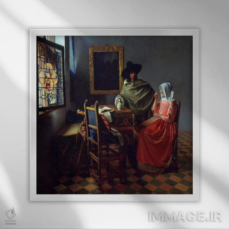 تابلو جام شراب اثر یوهانس ورمیر (نقاش هلندی) - نمای قابدار سفید