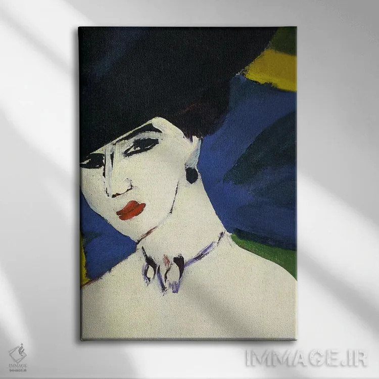 تابلو برهنهٔ زن با کلاه سیاه اثر ارنست لودویگ کیرشنر (نقاش اکسپرسیونیست آلمانی) - نمای روبهرو روی دیوار