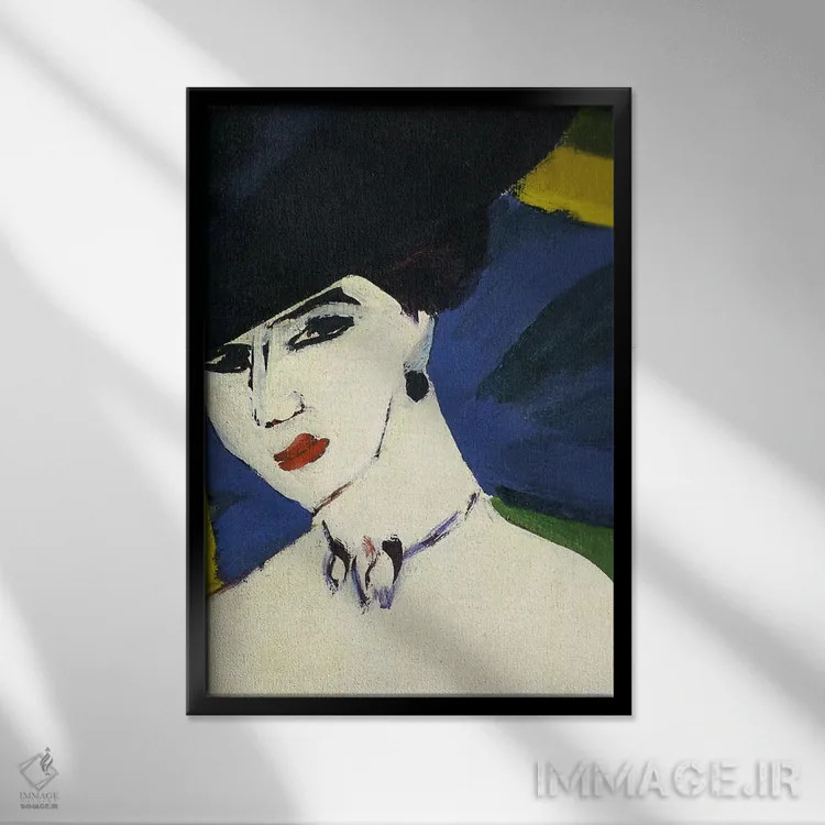 تابلو برهنهٔ زن با کلاه سیاه اثر ارنست لودویگ کیرشنر (نقاش اکسپرسیونیست آلمانی) - نمای قابدار مشکی