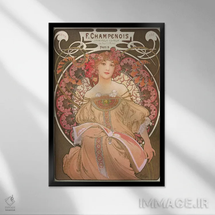 تابلو خیالپردازی اثر آلفونس موخا (هنرمند آرت نووی چک) - نمای قابدار مشکی