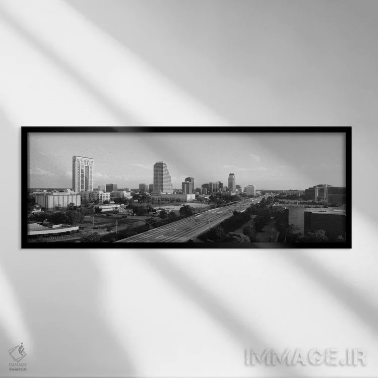 تابلو نمای پانورامای آسماننمای اورلاندو (سیاه و سفید) اثر هنرمند ناشناس - نمای قابدار مشکی