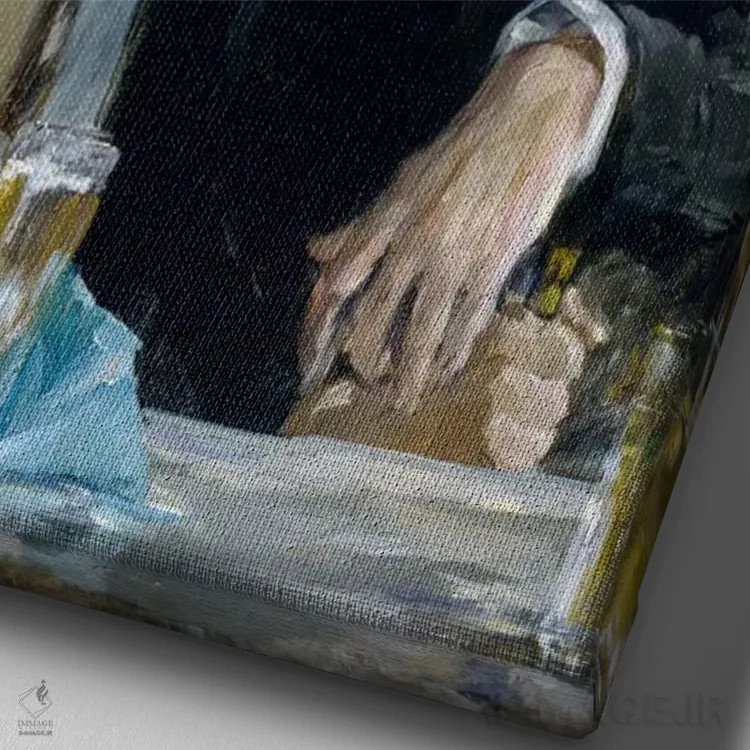 تابلو در کافه اثر ادوارد مانه (نقاش معروف فرانسوی) - نمای نزدیک بافت بوم