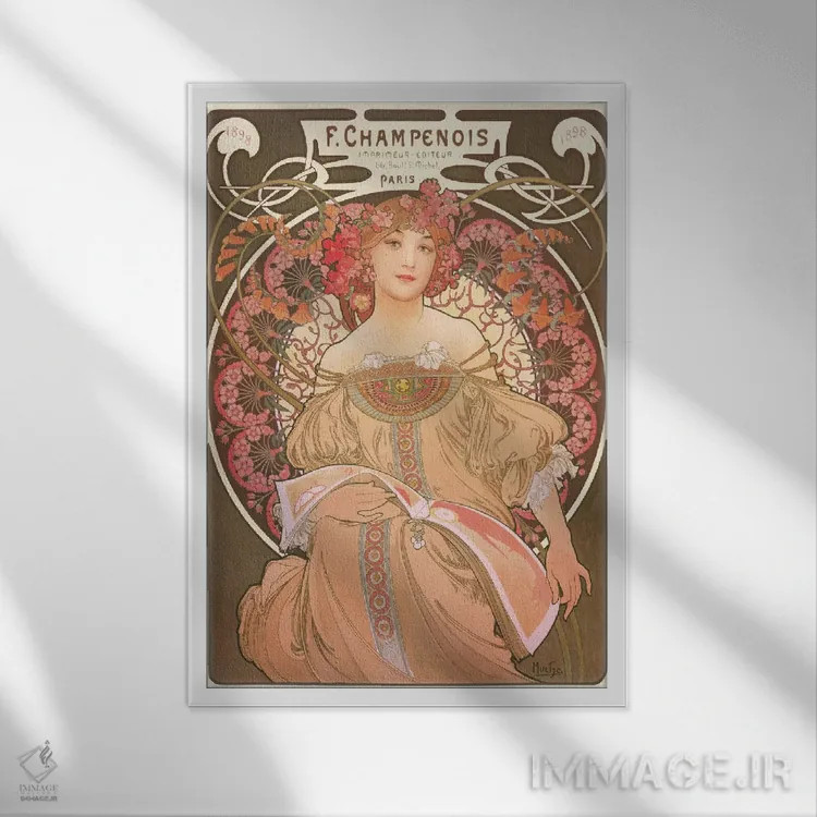 تابلو خیالپردازی اثر آلفونس موخا (هنرمند آرت نووی چک) - نمای قابدار سفید