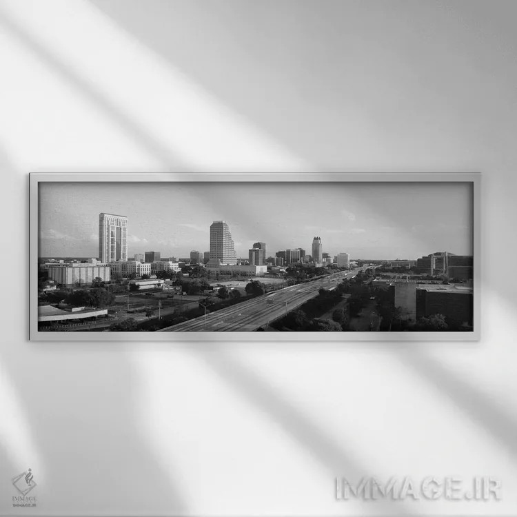 تابلو نمای پانورامای آسماننمای اورلاندو (سیاه و سفید) اثر هنرمند ناشناس - نمای قابدار سفید