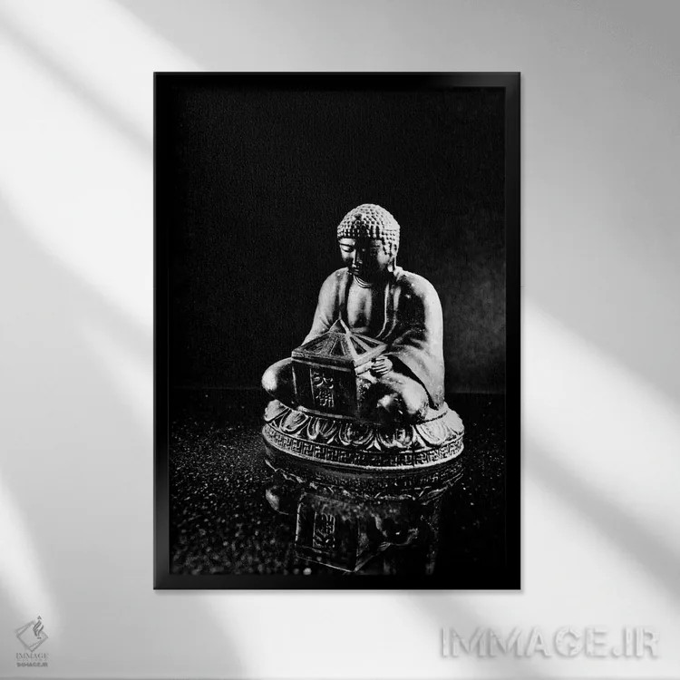 تابلو تندیس بودای سنگی اثر هنرمند ناشناس - نمای قابدار مشکی
