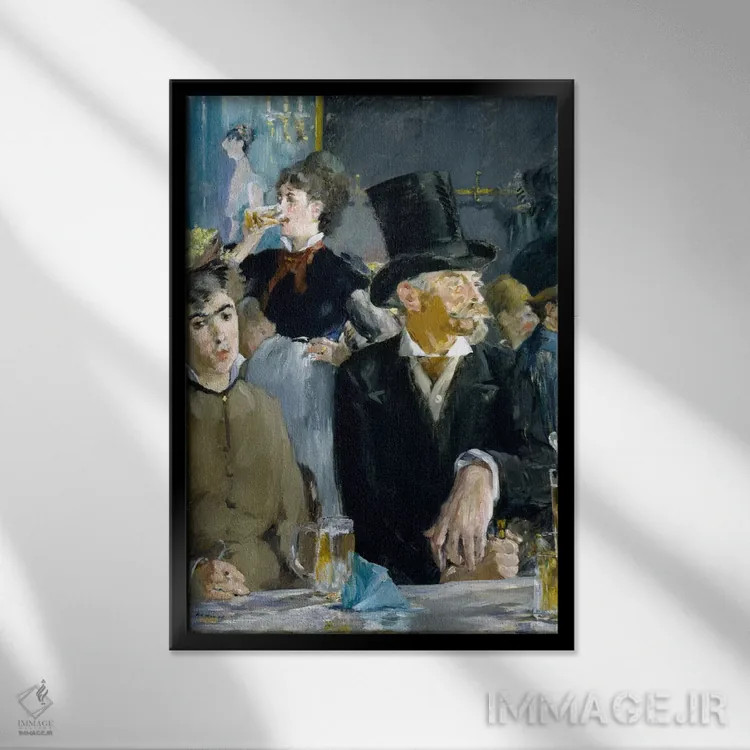 تابلو در کافه اثر ادوارد مانه (نقاش معروف فرانسوی) - نمای قابدار مشکی