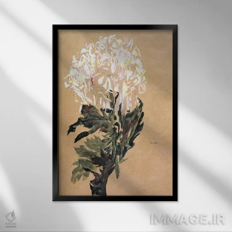 تابلو داوودی سفید اثر اگون شیله (نقاش اتریشی) - نمای قابدار مشکی