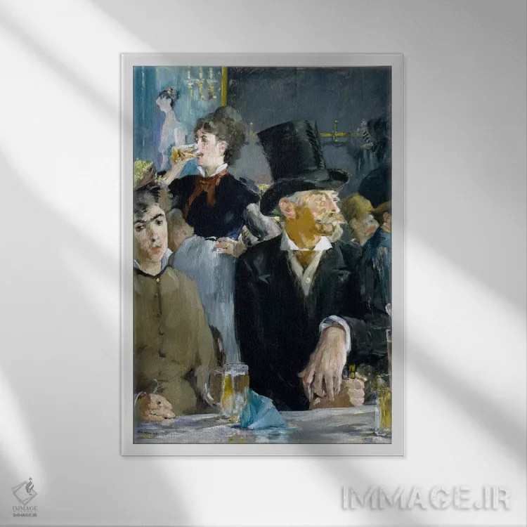 تابلو در کافه اثر ادوارد مانه (نقاش معروف فرانسوی) - نمای قابدار سفید