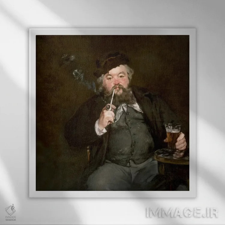 تابلو یک لیوان آبجو (0%) خوب (لو بون بوک) اثر ادوارد مانه (نقاش معروف فرانسوی) - نمای قابدار سفید