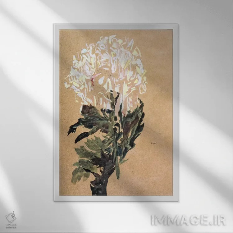 تابلو داوودی سفید اثر اگون شیله (نقاش اتریشی) - نمای قابدار سفید