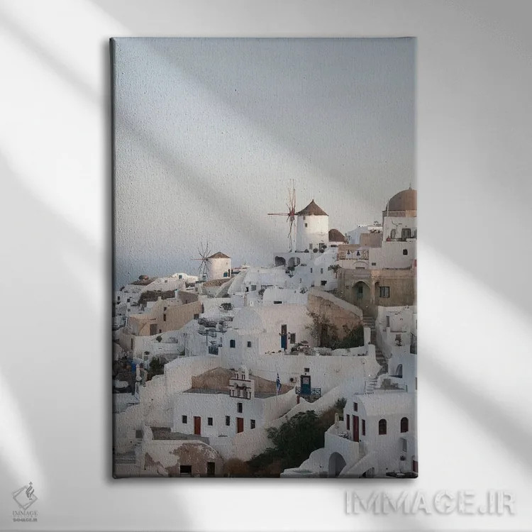 تابلو رویای غروب اویای سانتورینی II (محلهای در سانتورینی) اثر هنر آنیتا و بلا - نمای روبهرو روی دیوار