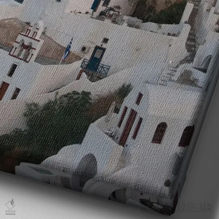 تابلو رویای غروب اویای سانتورینی II (محلهای در سانتورینی) اثر هنر آنیتا و بلا - نمای نزدیک بافت بوم