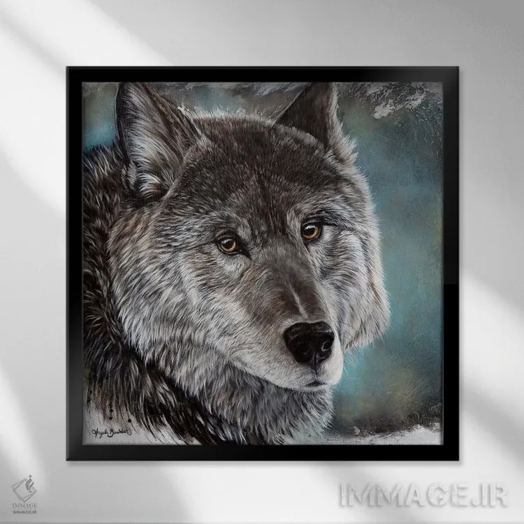 تابلو گرگ وفادارِ معنوی اثر آنجلا بادن - نمای قابدار مشکی