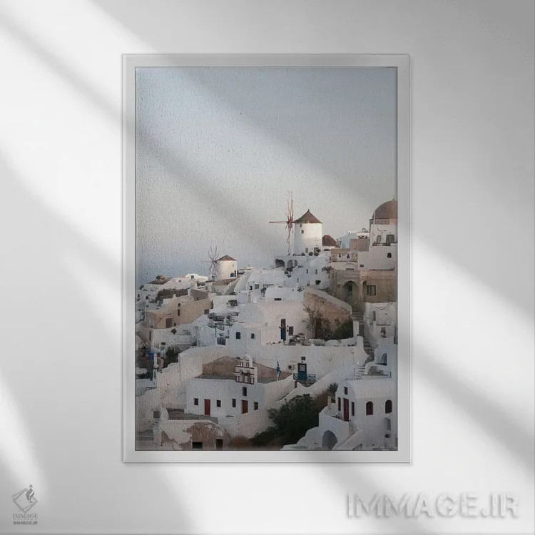 تابلو رویای غروب اویای سانتورینی II (محلهای در سانتورینی) اثر هنر آنیتا و بلا - نمای قابدار سفید