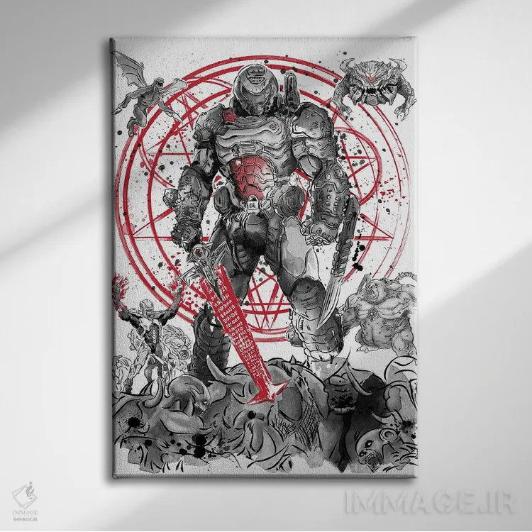 تابلو پیادهروی جهنمی (شخصیت دنیای بازی) اثر آنتونیو کامارنا - نمای روبهرو روی دیوار