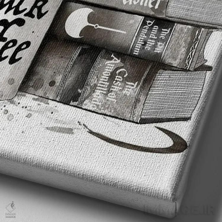 تابلو Raven And Poe,قهوه، کلاغ و پو (ارجاع به ادگار آلن پو) اثر آنتونیو کامارنا - نمای نزدیک بافت بوم