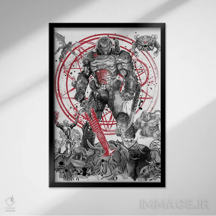 تابلو پیادهروی جهنمی (شخصیت دنیای بازی) اثر آنتونیو کامارنا - نمای قابدار مشکی