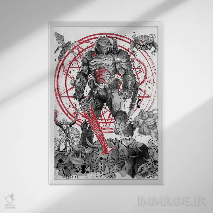 تابلو پیادهروی جهنمی (شخصیت دنیای بازی) اثر آنتونیو کامارنا - نمای قابدار سفید