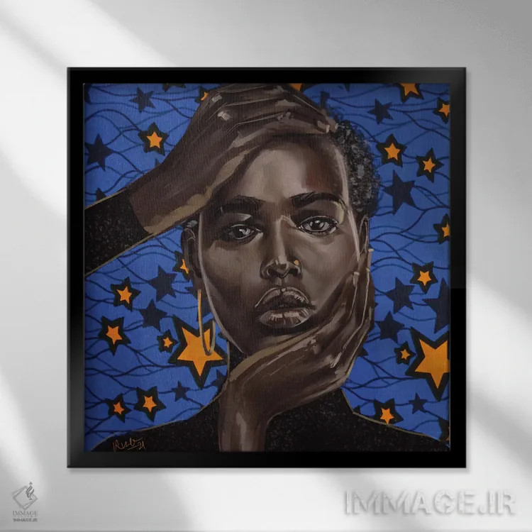 تابلو ستاره آبی (مجموعه مومی) اثر آدکونله آدلاکه - نمای قابدار مشکی