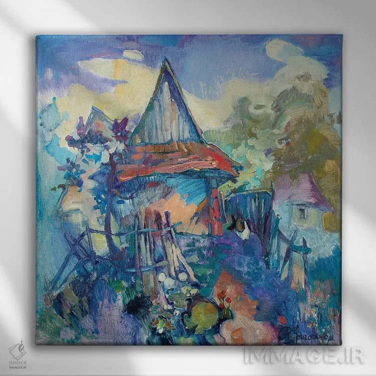 تابلو آبادی مرغی اثر آناستاسیا گریگوریوا - نمای روبهرو روی دیوار