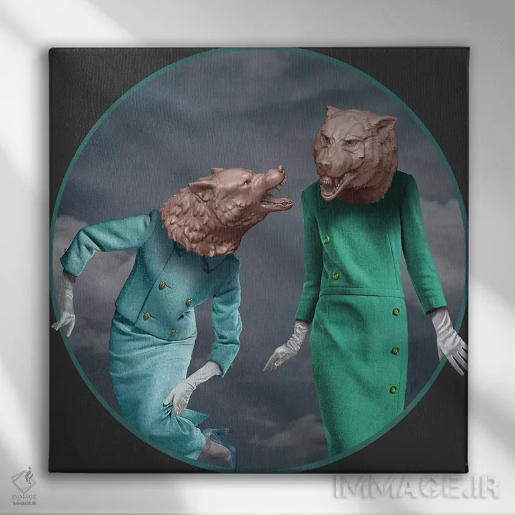 تابلو خرید با گرگها اثر آلن ماگالون - نمای روبهرو روی دیوار