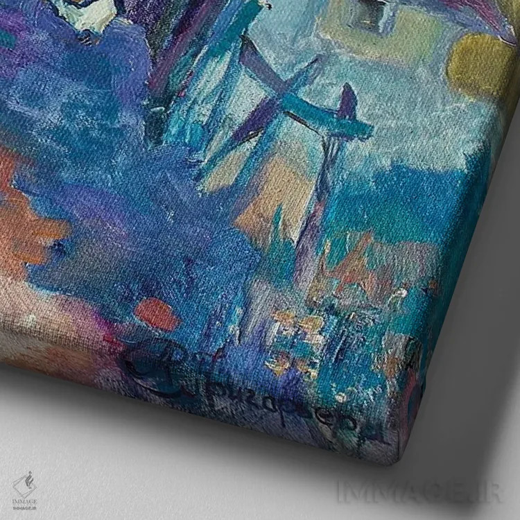 تابلو آبادی مرغی اثر آناستاسیا گریگوریوا - نمای نزدیک بافت بوم