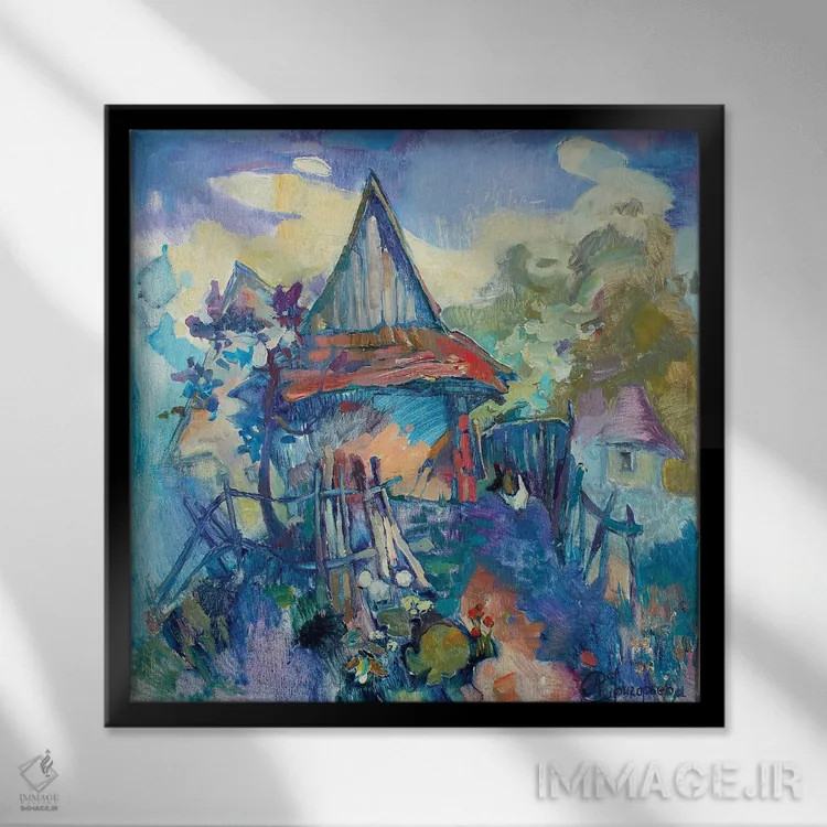 تابلو آبادی مرغی اثر آناستاسیا گریگوریوا - نمای قابدار مشکی