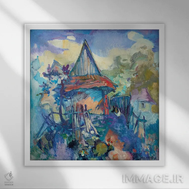 تابلو آبادی مرغی اثر آناستاسیا گریگوریوا - نمای قابدار سفید