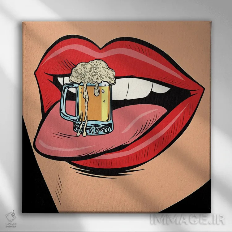 تابلو آبجو (0%) روی لب (مفهوم طنز) اثر آرت میرانو - نمای روبهرو روی دیوار