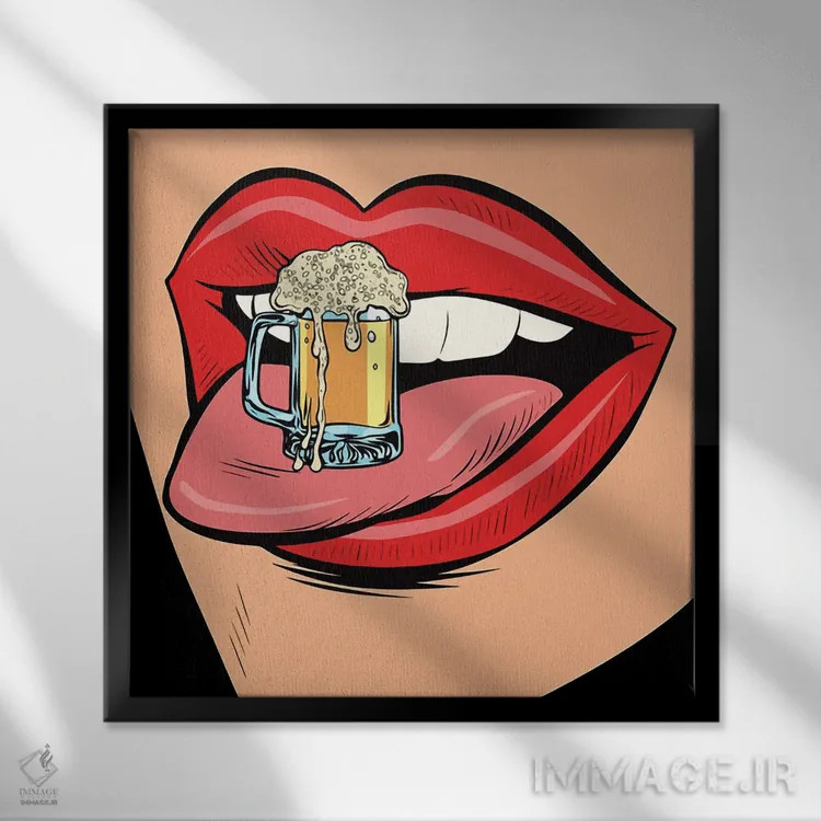 تابلو آبجو (0%) روی لب (مفهوم طنز) اثر آرت میرانو - نمای قابدار مشکی